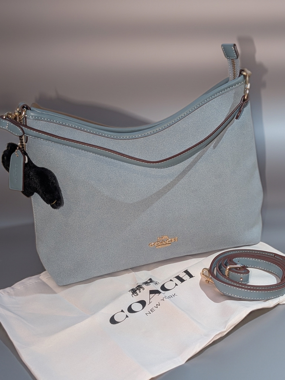 Fashion Light Blue Suede Shoulder Bag with Removable Strap
